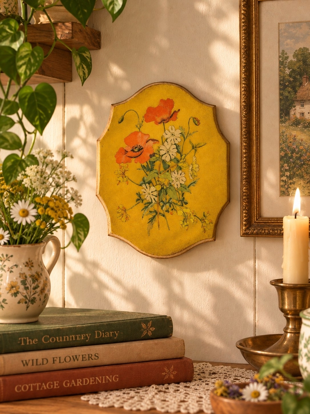 Vintage-Inspired Yellow Floral Wall Plaque - Decorative Home Wall Decor